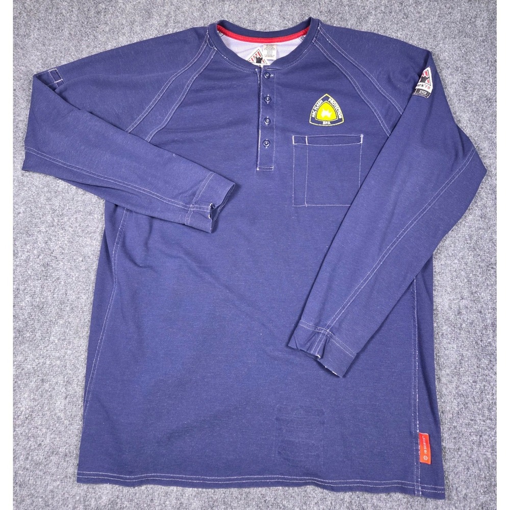 Bulwark FR iQ Series Henley Shirt Mens XL Blue Flame Resistant HRC2 NFPA 2112